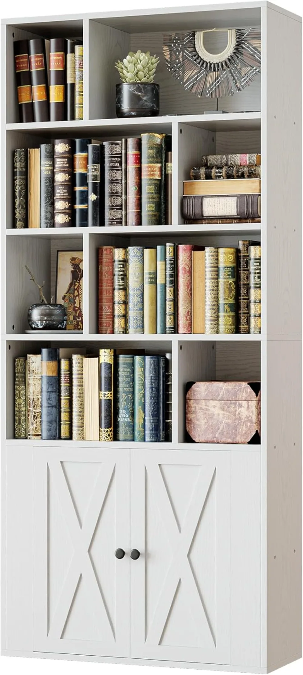 Bookcase with Doors, Tall Bookshelf with Storage, Bookshelves and Bookcases with 8 Open Cubes for Living Room, Bedroom, Office - Image 6