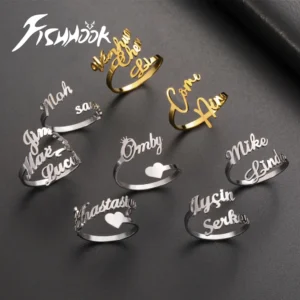 Custom Double First Name Finger Ring For Women Men Personalized Couple Family Gift Gold Color Stainless Steel Metal Jewelry