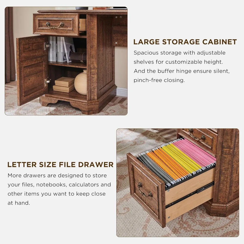 59" L Shaped Executive Desk with Hutch,Farmhouse Wood Computer Desk, Featuring Charging Station,File Drawer, Storage Cabinet,fo - Image 5